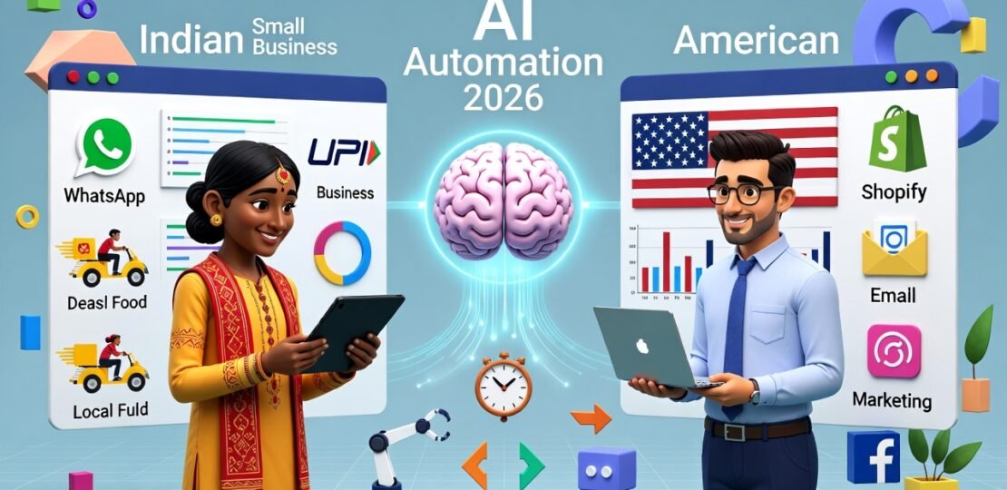 AI Automation Tools Dashboard Connecting Indian & USA Small Businesses in 2026